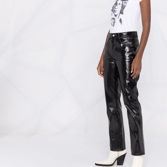 NWOT PHILOSOPHY DI LORENZO SERAFINI Crinkled Patent-faux Leather Straight Pant - Picture 2 of 11